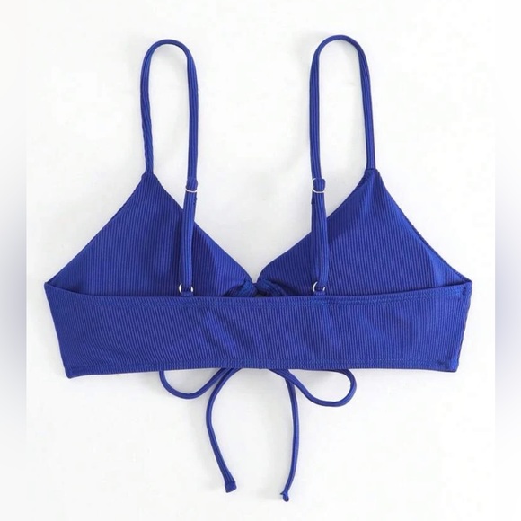 Brand New SHEIN Navy Blue Tie Front Ribbed Bikini Top Sz 8/10 Large - Picture 2 of 5